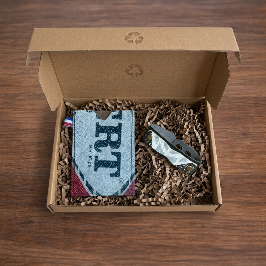 Coffret Porte-CB/Bracelet en ballon de Rugby upcyclé