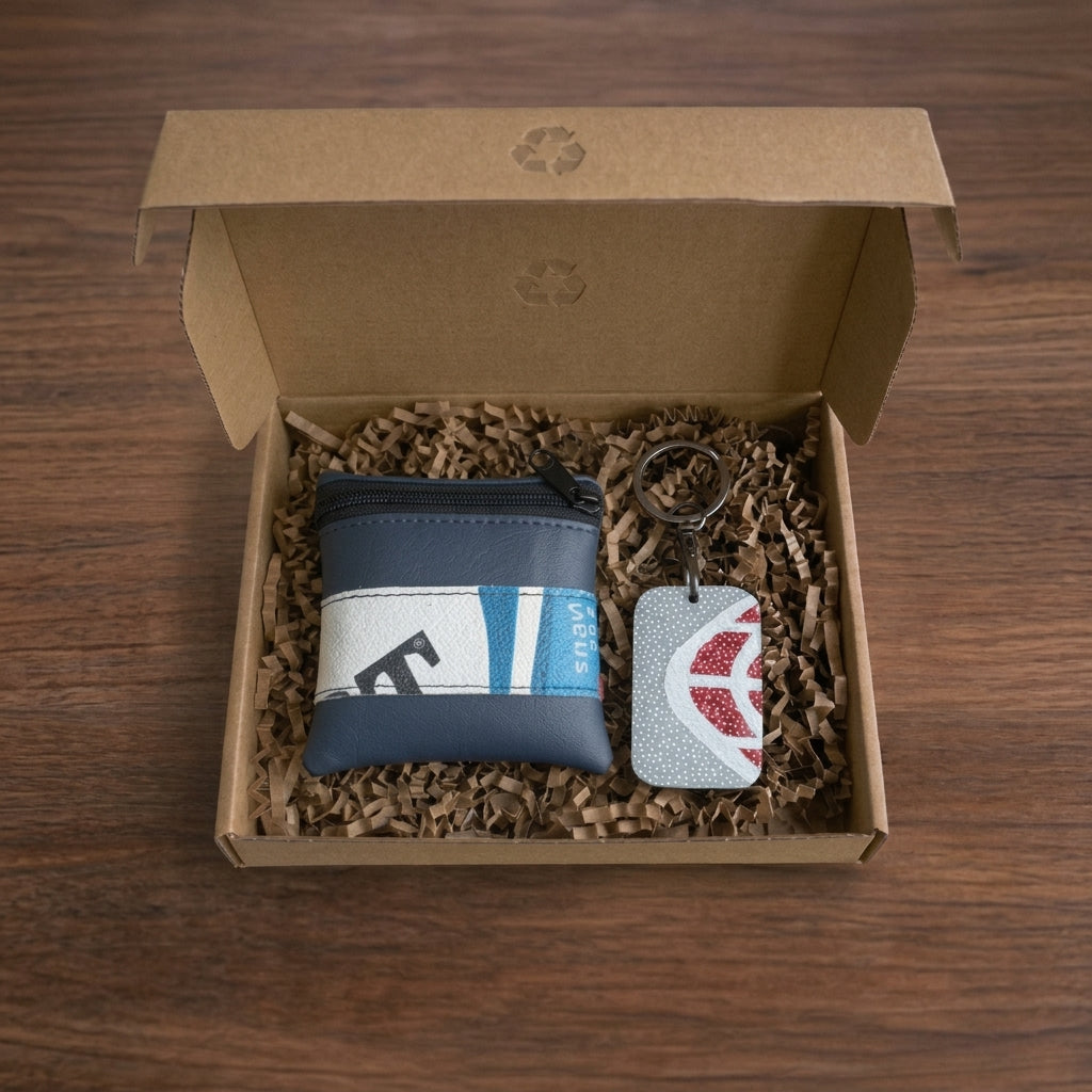 Coffret Porte-monnaie/porte-clés en ballon de Rugby upcyclé