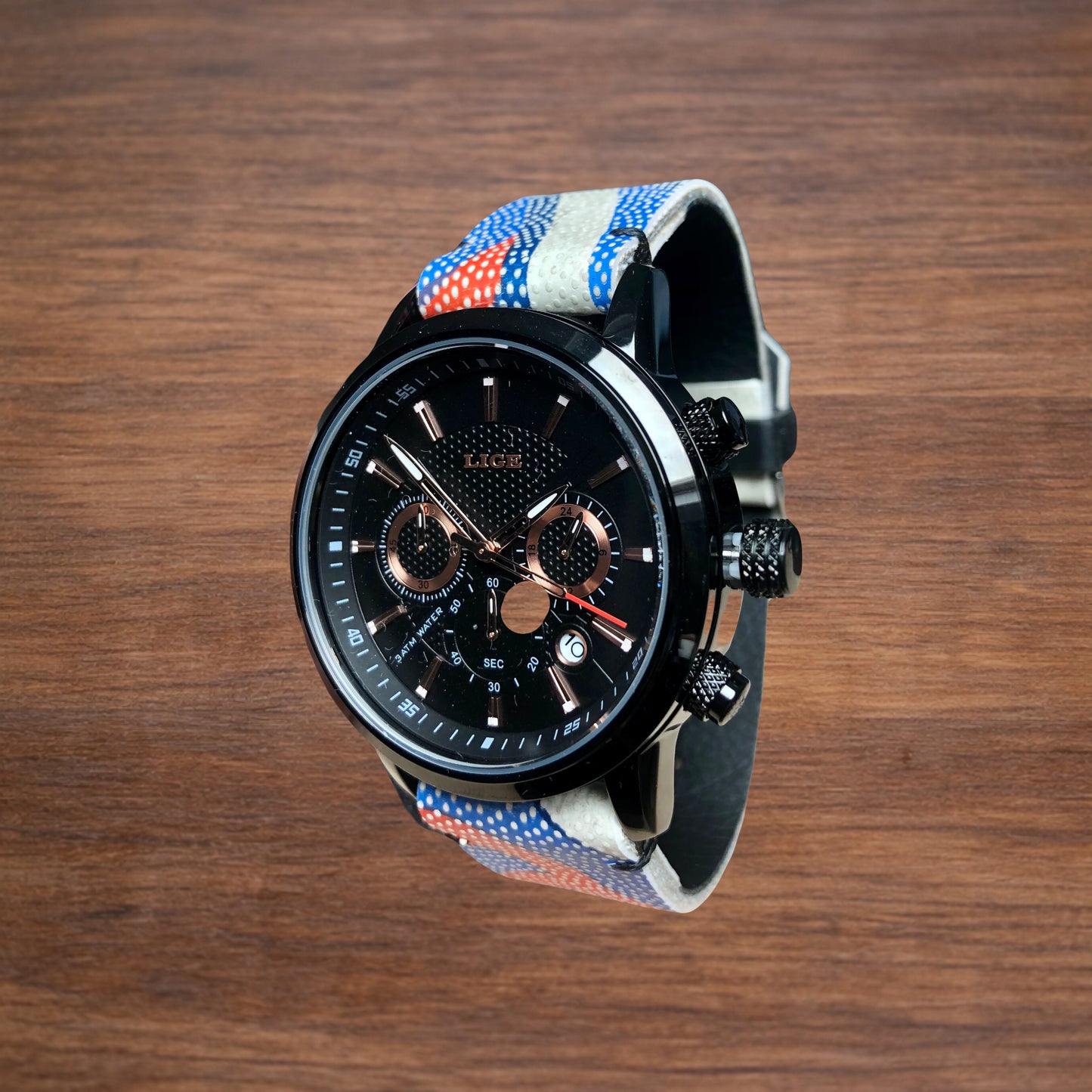 Montre Ballon de Rugby recyclé - Cadran noir et cuivre 40mm