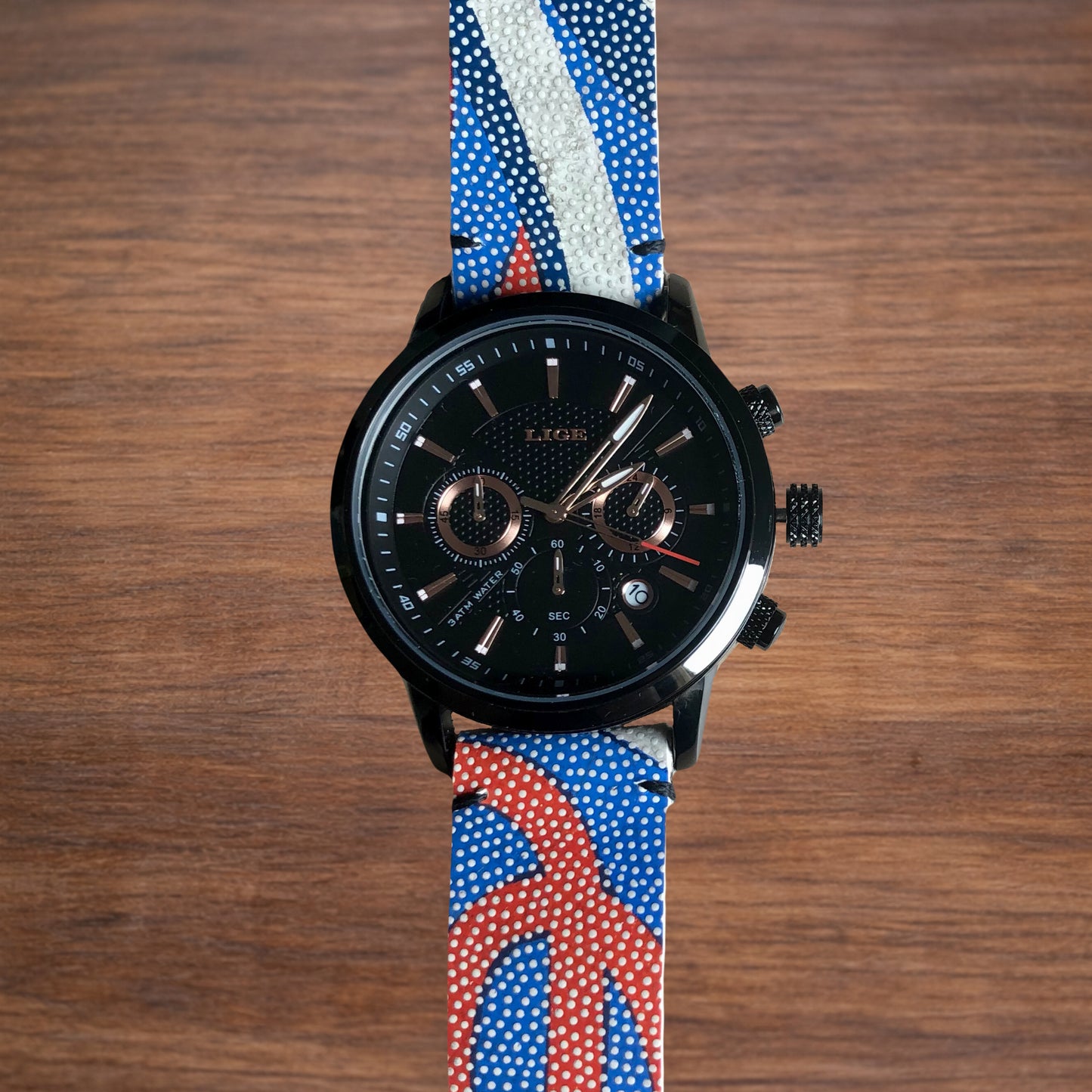 Montre Ballon de Rugby recyclé - Cadran noir et cuivre 40mm