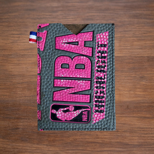 Porte-CB en ballon de basket recyclé NBA gris et rose