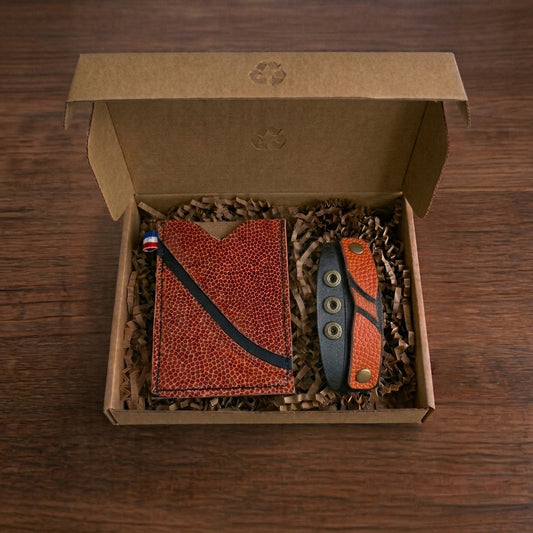 Coffret Porte-cartes/bracelet en ballon de Basket upcyclé